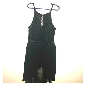 Black sparkly lace romper w/ hi-low skirt
